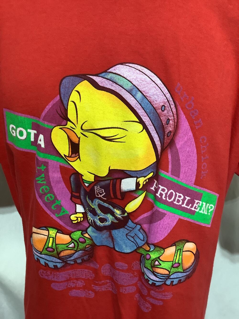 Vintage 90s Looney Tunes Tweety Bird Red Graphic Shirt XL Y2K Cartoon Streetwear